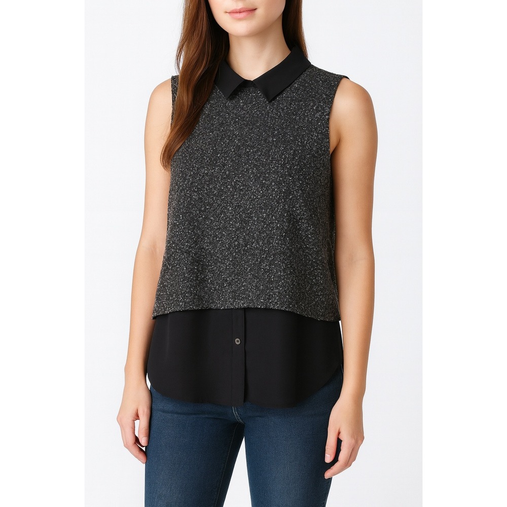 Sam Edelman Sleeveless Sequined Collared Blouse Black Size L